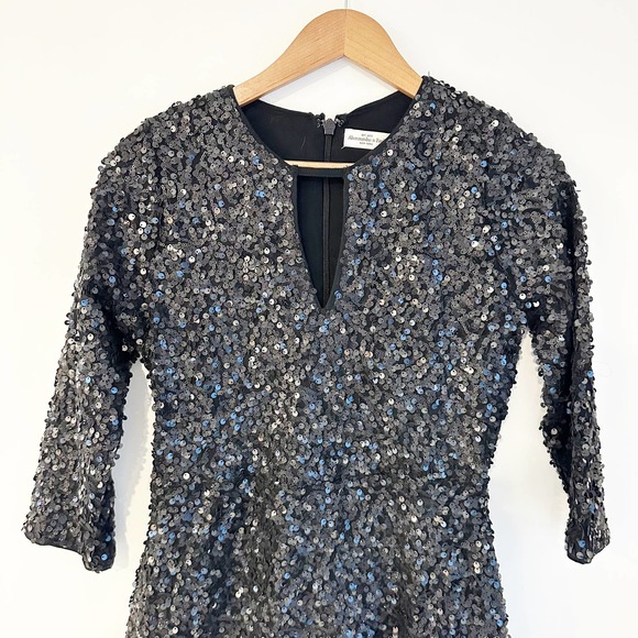 Abercrombie & Fitch Keyhole 3/4 Sleeve Sequin Mini Dress Black Size Medium - Picture 4 of 9